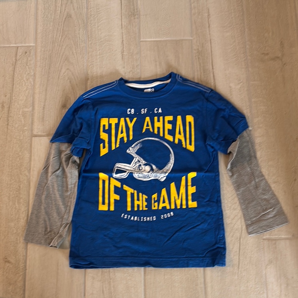 Crazy 8 Blue and Gray Long Sleeve Tee with Football Graphic